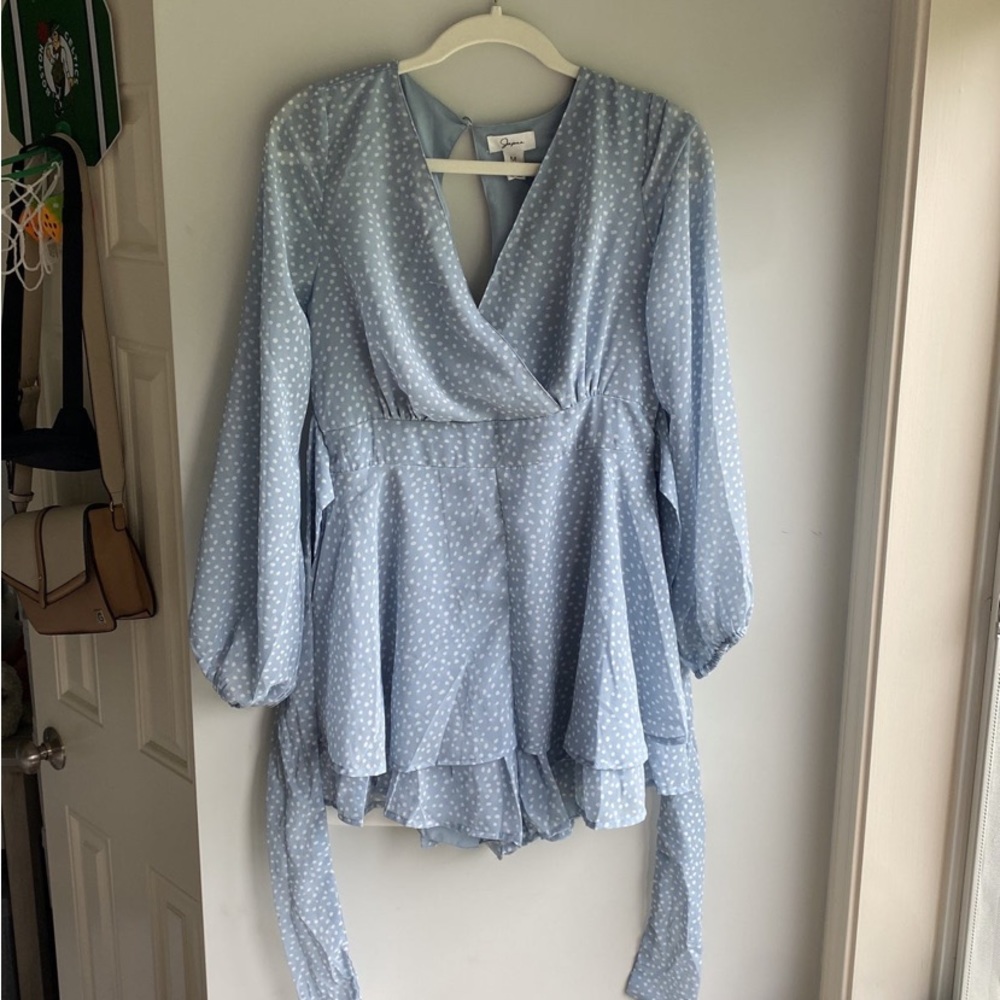 Blue romper with polka dots